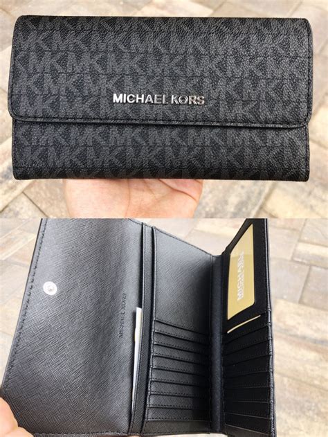 michael kors jet set black leather wallet|michael kors large trifold wallet.